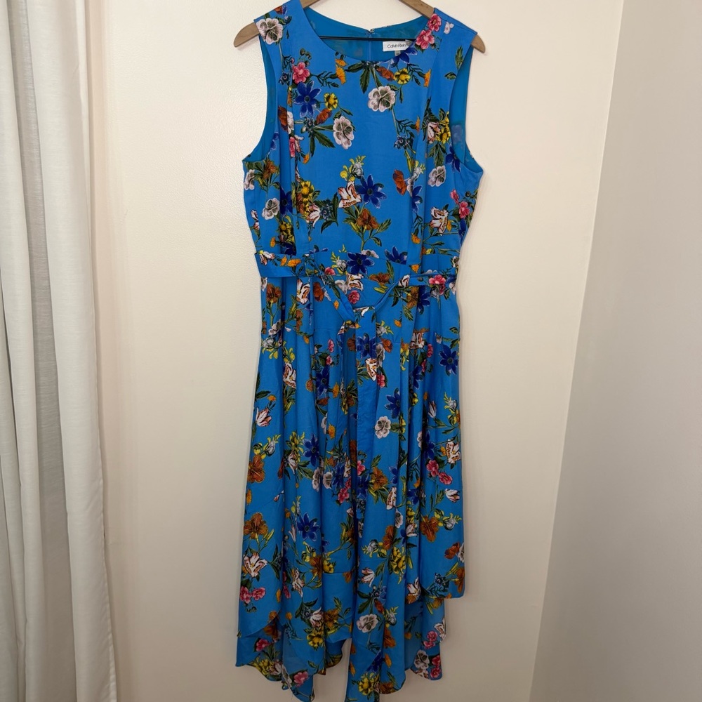Calvin Klein Blue Floral Midi Dress Sleeveless Women's Size 16W Beach Resort - Picture 3 of 9